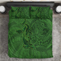 Hawaiian Whales Polynesian Art Motifs Bedding Set Green Color - Polynesian Pride