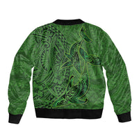 Hawaiian Whales Polynesian Art Motifs Bomber Jacket Green Color - Polynesian Pride