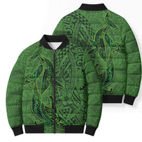 Hawaiian Whales Polynesian Art Motifs Bomber Puffer Jacket Green Color - Polynesian Pride