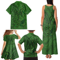 Hawaiian Whales Polynesian Art Motifs Family Matching Tank Maxi Dress and Hawaiian Shirt Green Color - Polynesian Pride