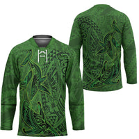 Hawaiian Whales Polynesian Art Motifs Hockey Jersey Green Color LT03 - Polynesian Pride