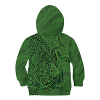 Hawaiian Whales Polynesian Art Motifs Kid Hoodie Green Color - Polynesian Pride