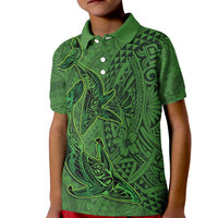 Hawaiian Whales Polynesian Art Motifs Kid Polo Shirt Green Color - Polynesian Pride