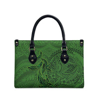 Hawaiian Whales Polynesian Art Motifs Leather Bag Green Color - Polynesian Pride