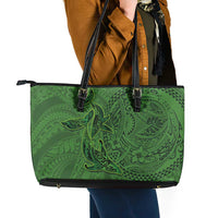 Hawaiian Whales Polynesian Art Motifs Leather Tote Bag Green Color - Polynesian Pride