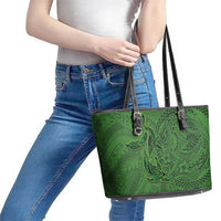 Hawaiian Whales Polynesian Art Motifs Leather Tote Bag Green Color - Polynesian Pride