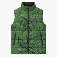 Hawaiian Whales Polynesian Art Motifs Sleeveless Puffer Jacket Green Color - Polynesian Pride