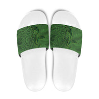 Hawaiian Whales Polynesian Art Motifs Slide Sandals Green Color - Polynesian Pride
