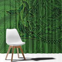 Hawaiian Whales Polynesian Art Motifs Window Curtain Green Color - Polynesian Pride
