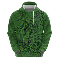 Hawaiian Whales Polynesian Art Motifs Zip Hoodie Green Color - Polynesian Pride