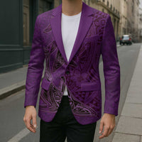 Hawaiian Whales Polynesian Art Motifs Blazer Purple Color - Polynesian Pride