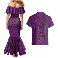 Hawaiian Whales Polynesian Art Motifs Couples Matching Mermaid Dress and Hawaiian Shirt Purple Color - Polynesian Pride