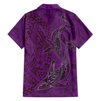 Hawaiian Whales Polynesian Art Motifs Family Matching Puletasi and Hawaiian Shirt Purple Color - Polynesian Pride