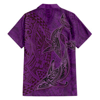 Hawaiian Whales Polynesian Art Motifs Family Matching Short Sleeve Bodycon Dress and Hawaiian Shirt Purple Color - Polynesian Pride
