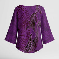Hawaiian Whales Polynesian Art Motifs Kimono Sleeve Blouse Purple Color - Polynesian Pride