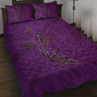Hawaiian Whales Polynesian Art Motifs Quilt Bed Set Purple Color - Polynesian Pride