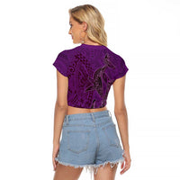 Hawaiian Whales Polynesian Art Motifs Raglan Cropped T Shirt Purple Color - Polynesian Pride