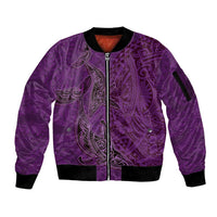 Hawaiian Whales Polynesian Art Motifs Sleeve Zip Bomber Jacket Purple Color - Polynesian Pride