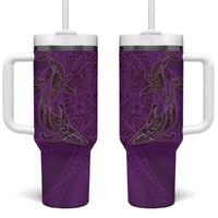 Hawaiian Whales Polynesian Art Motifs Tumbler With Handle Purple Color - Polynesian Pride