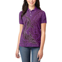 Hawaiian Whales Polynesian Art Motifs Women Polo Shirt Purple Color - Polynesian Pride