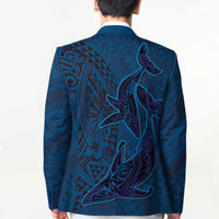Hawaiian Whales Polynesian Art Motifs Blazer Blue Color - Polynesian Pride
