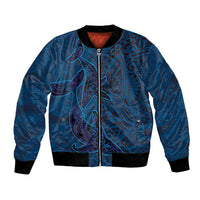Hawaiian Whales Polynesian Art Motifs Bomber Jacket Blue Color - Polynesian Pride