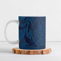 Hawaiian Whales Polynesian Art Motifs Ceramic Mug Blue Color - Polynesian Pride