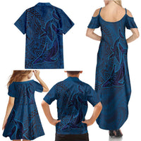 Hawaiian Whales Polynesian Art Motifs Family Matching Summer Maxi Dress and Hawaiian Shirt Blue Color - Polynesian Pride