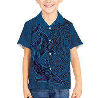 Hawaiian Whales Polynesian Art Motifs Family Matching Summer Maxi Dress and Hawaiian Shirt Blue Color - Polynesian Pride