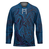 Hawaiian Whales Polynesian Art Motifs Hockey Jersey Blue Color LT03 Unisex Blue - Polynesian Pride