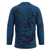 Hawaiian Whales Polynesian Art Motifs Hockey Jersey Blue Color LT03 - Polynesian Pride