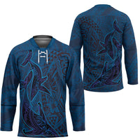 Hawaiian Whales Polynesian Art Motifs Hockey Jersey Blue Color LT03 - Polynesian Pride