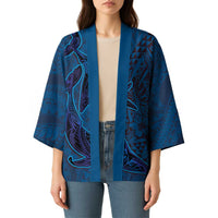 Hawaiian Whales Polynesian Art Motifs Kimono Blue Color - Polynesian Pride