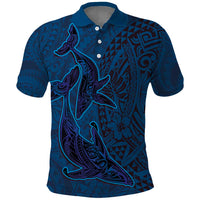 Hawaiian Whales Polynesian Art Motifs Polo Shirt Blue Color - Polynesian Pride