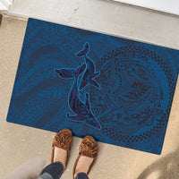 Hawaiian Whales Polynesian Art Motifs Rubber Doormat Blue Color - Polynesian Pride