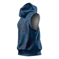 Hawaiian Whales Polynesian Art Motifs Sleeveless Hoodie Blue Color - Polynesian Pride
