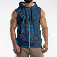 Hawaiian Whales Polynesian Art Motifs Sleeveless Zip Hoodie Blue Color - Polynesian Pride