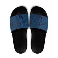 Hawaiian Whales Polynesian Art Motifs Slide Sandals Blue Color - Polynesian Pride