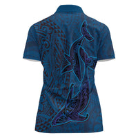 Hawaiian Whales Polynesian Art Motifs Women Polo Shirt Blue Color - Polynesian Pride