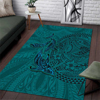 Hawaiian Whales Polynesian Art Motifs Area Rug Turquoise Color - Polynesian Pride