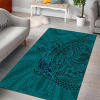 Hawaiian Whales Polynesian Art Motifs Area Rug Turquoise Color - Polynesian Pride