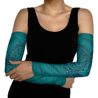 Hawaiian Whales Polynesian Art Motifs Arm Sleeves Turquoise Color - Polynesian Pride