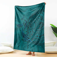 Hawaiian Whales Polynesian Art Motifs Blanket Turquoise Color - Polynesian Pride