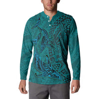 Hawaiian Whales Polynesian Art Motifs Button Sweatshirt Turquoise Color - Polynesian Pride