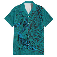 Hawaiian Whales Polynesian Art Motifs Family Matching Tank Maxi Dress and Hawaiian Shirt Turquoise Color - Polynesian Pride