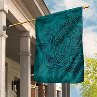 Hawaiian Whales Polynesian Art Motifs Garden Flag Turquoise Color - Polynesian Pride