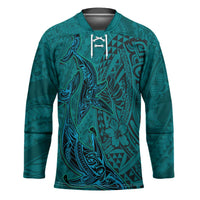 Hawaiian Whales Polynesian Art Motifs Hockey Jersey Turquoise Color LT03 Unisex Turquoise - Polynesian Pride