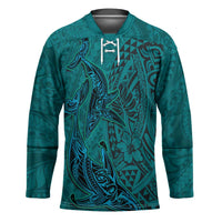 Hawaiian Whales Polynesian Art Motifs Hockey Jersey Turquoise Color - Polynesian Pride