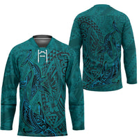 Hawaiian Whales Polynesian Art Motifs Hockey Jersey Turquoise Color LT03 - Polynesian Pride