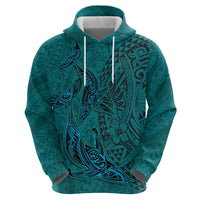Hawaiian Whales Polynesian Art Motifs Hoodie Turquoise Color - Polynesian Pride